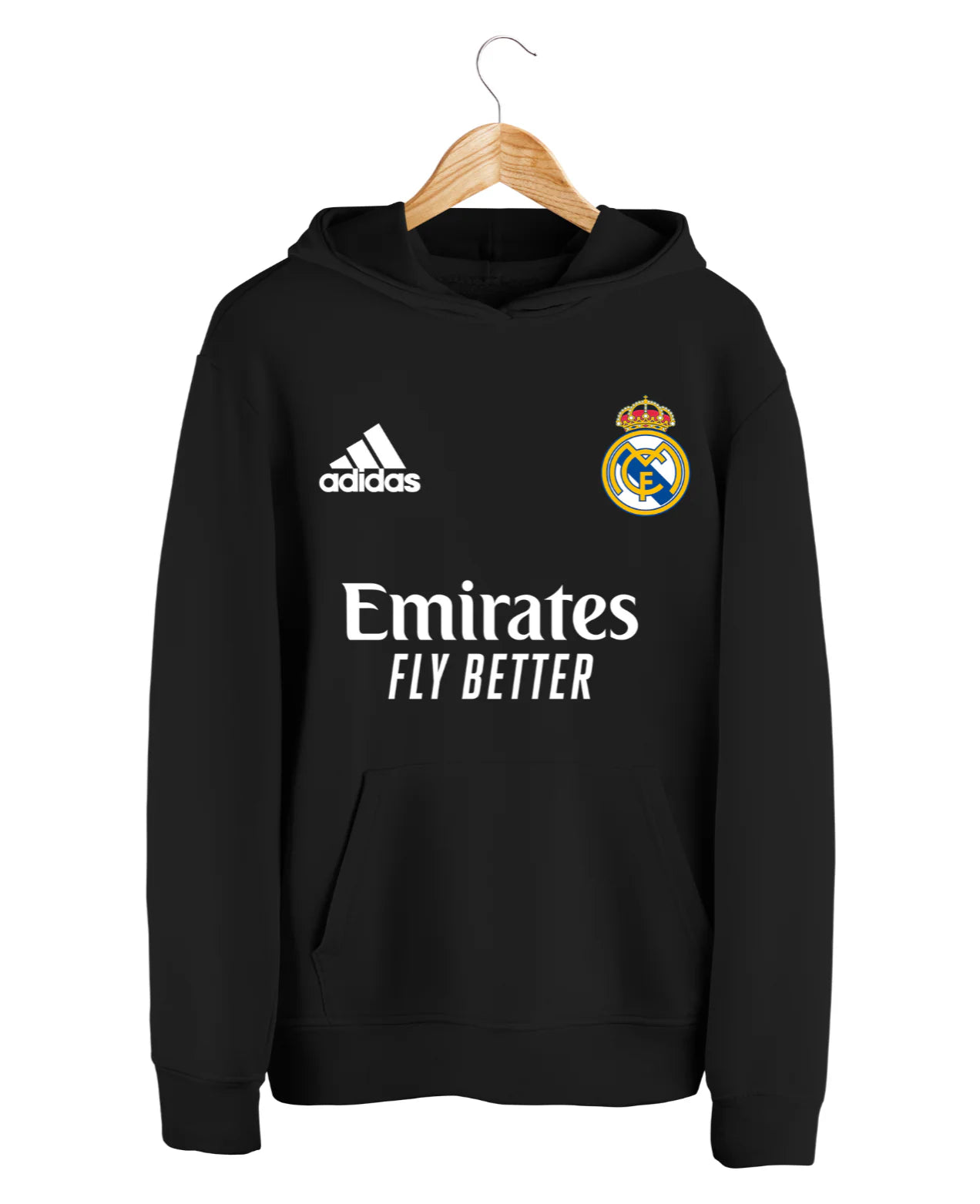 REAL MADRID HOODIE 100% COTTON IN BLACK AND WHITE COLOR