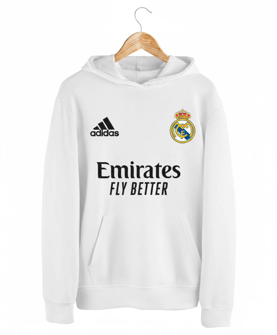 REAL MADRID HOODIE 100% COTTON IN BLACK AND WHITE COLOR