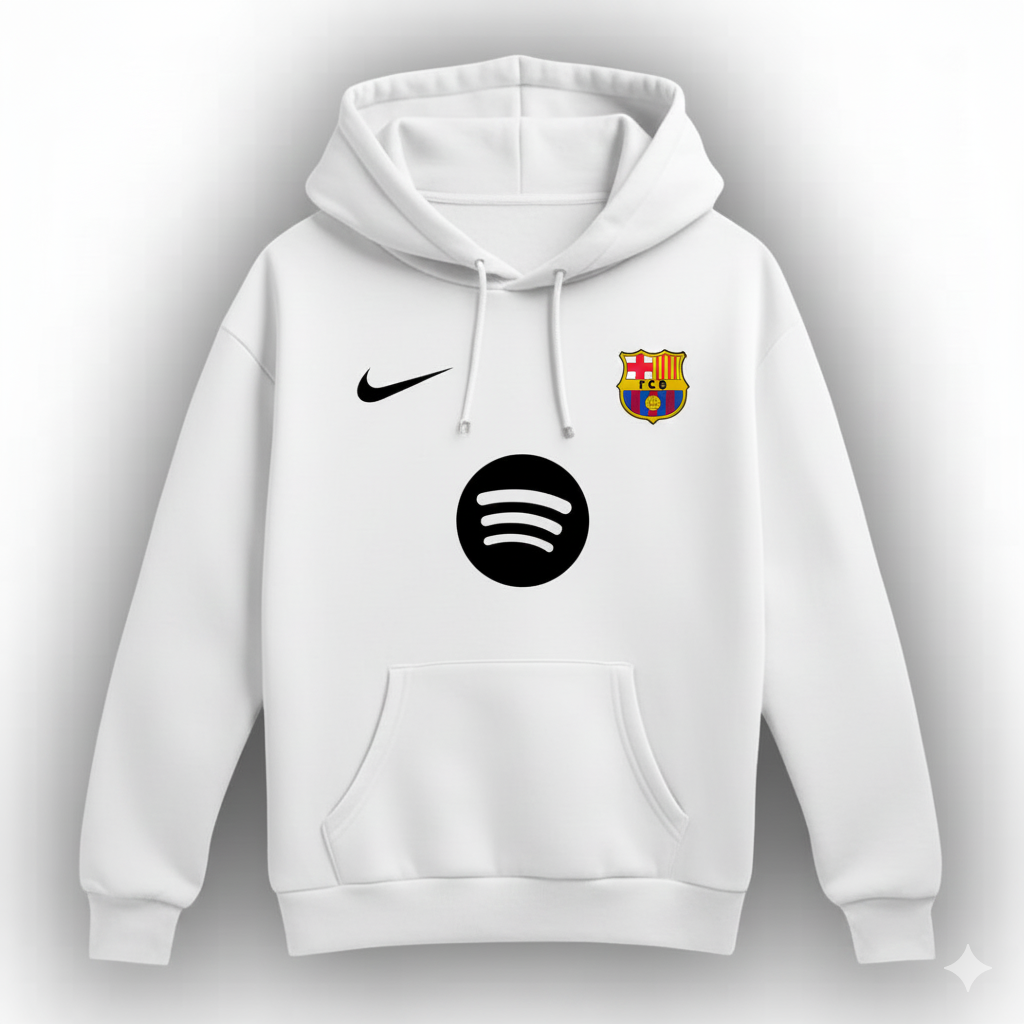FC BARCELONA HOODIE 100% COTTON IN WHITE AND BLACK