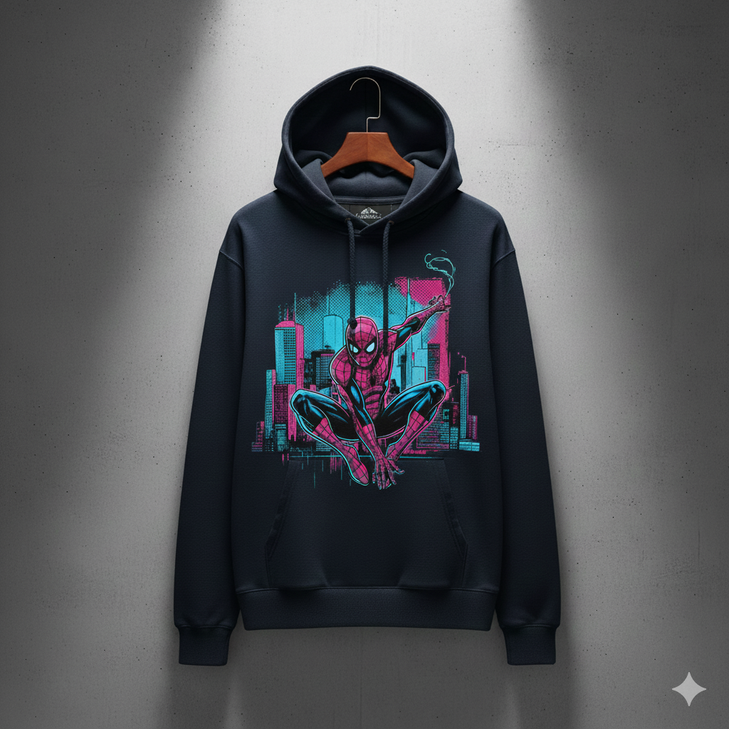 NAVY BLUE GRAPHIC SPIDERMAN HOODIE-100% COTTON